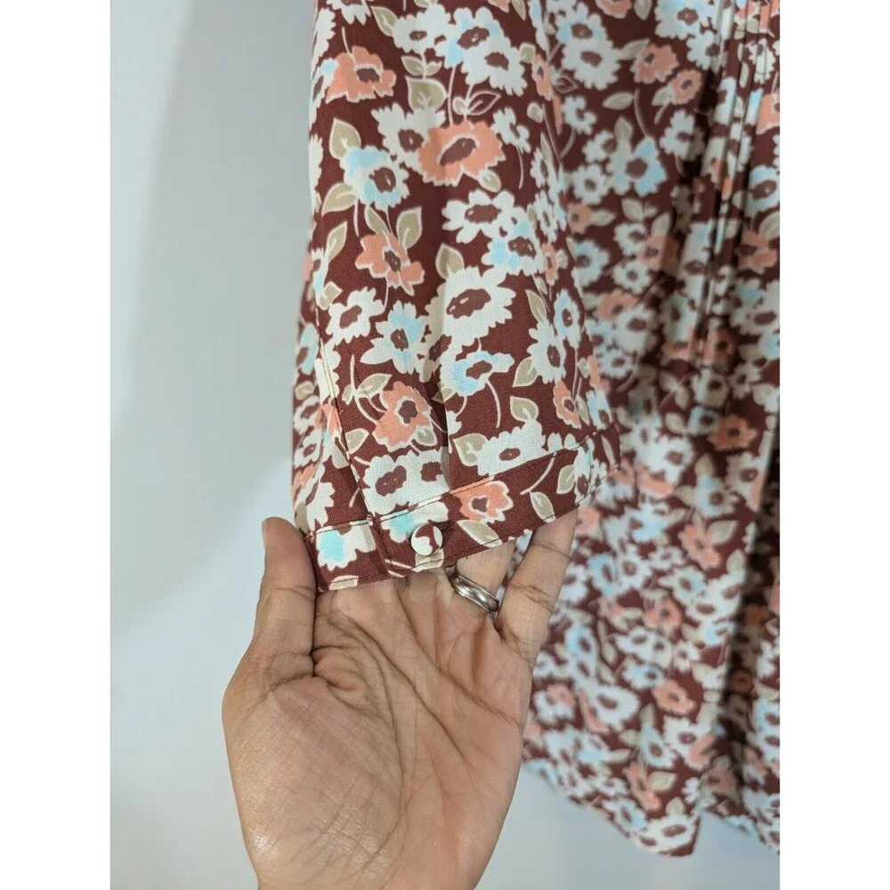Croft & Barrow Top Women Plus 2X‎ Brown Floral Tunic Business Casual - Picture 4 of 6